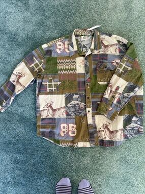 BDG Green Multicolor Patchwork Button-Down Shirt